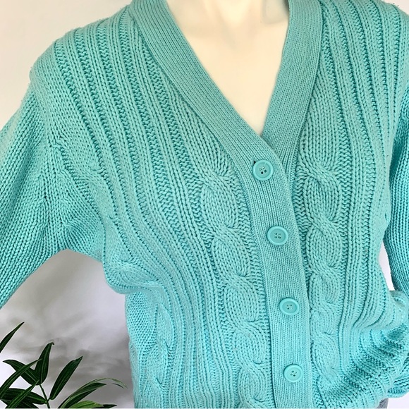 b l u e :: Vintage Granny Cable Knit Braided Cardigan Sweater - Picture 10 of 11